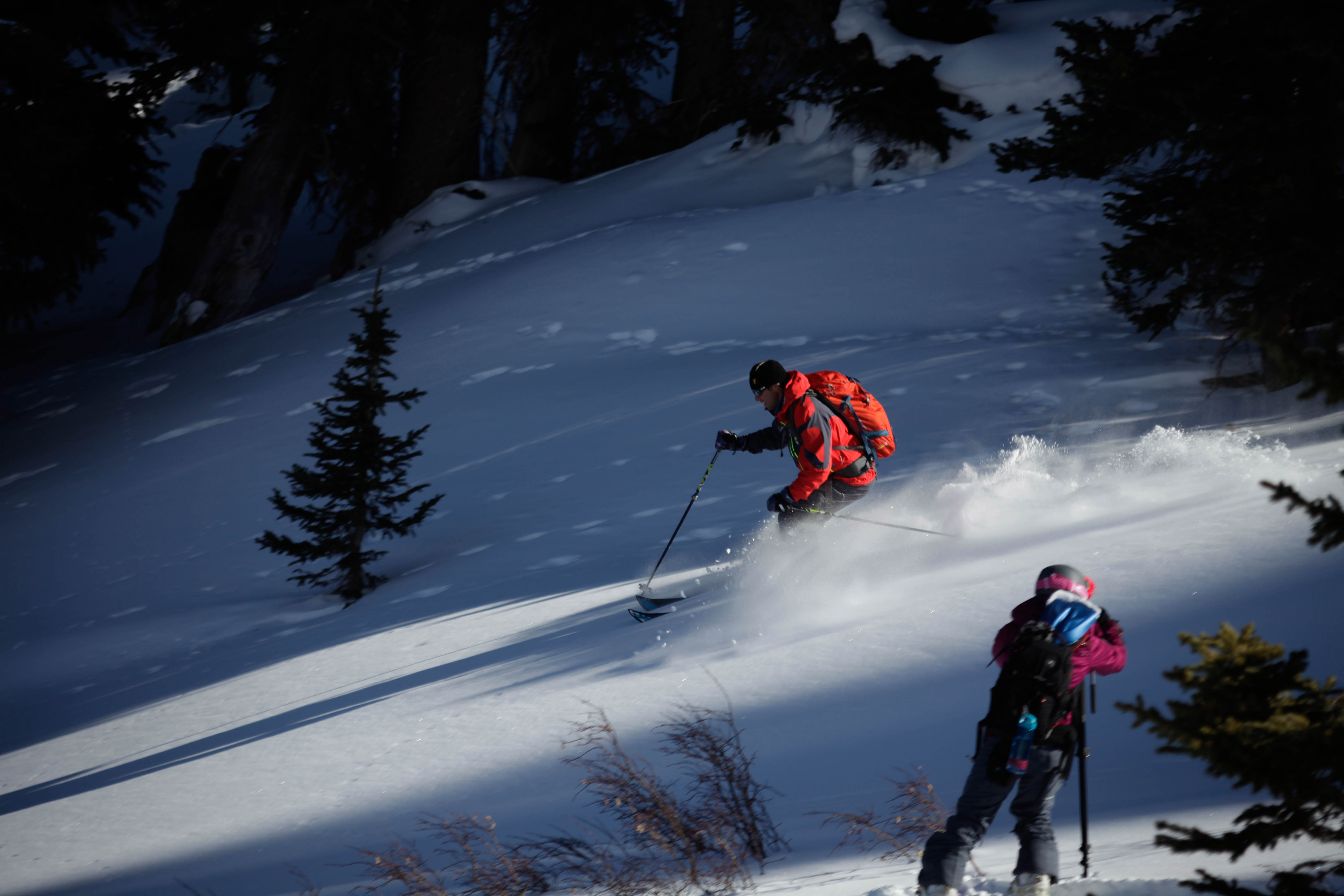 Alpine skier Chris Davenport takes some powder turns for Adventure Film School students in Vail Colorado